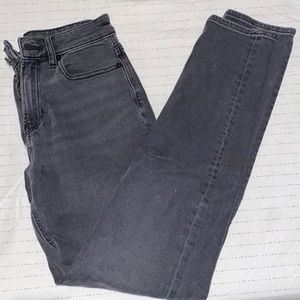 Washed black stretchy mom jeans long